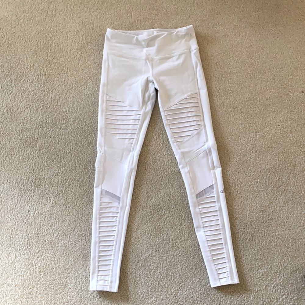 XS Alo Yoga white moto leggings, medium rise